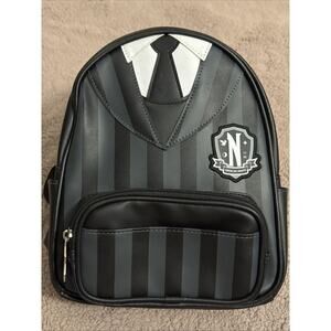 Wednesday Nevermore Uniform Vegan Leather Cosplay Mini Backpack Black